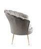 Angelina 34" Gray Velvet Scalloped Back Barrel Accent Chair with Metal Legs